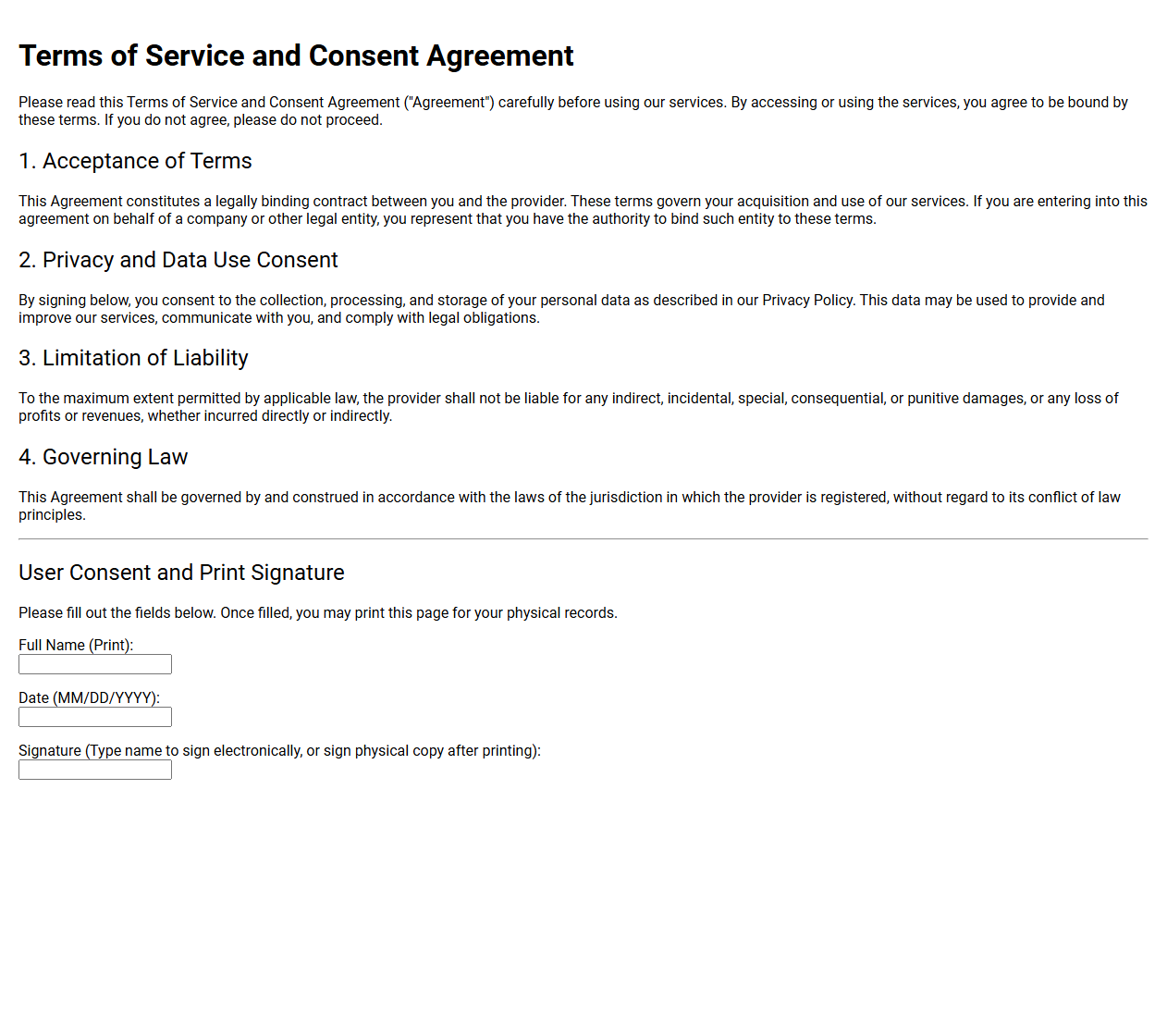 Terms of Service and Consent Agreement