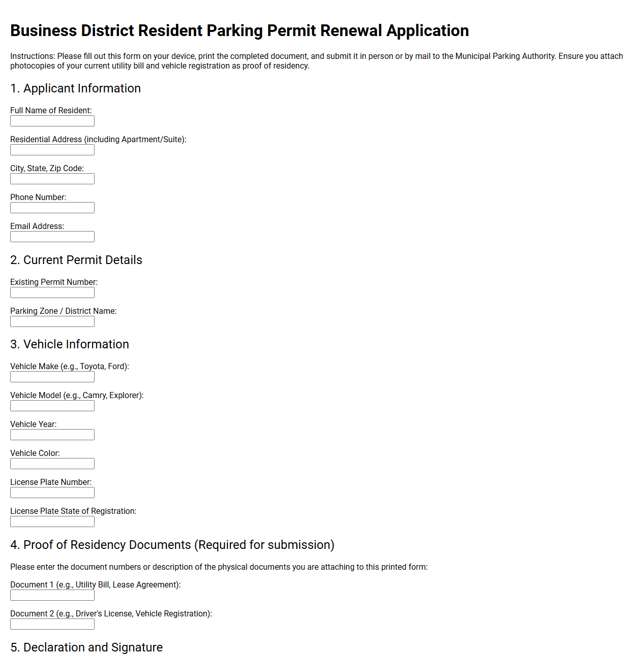 Business District Resident Parking Permit Renewal Template