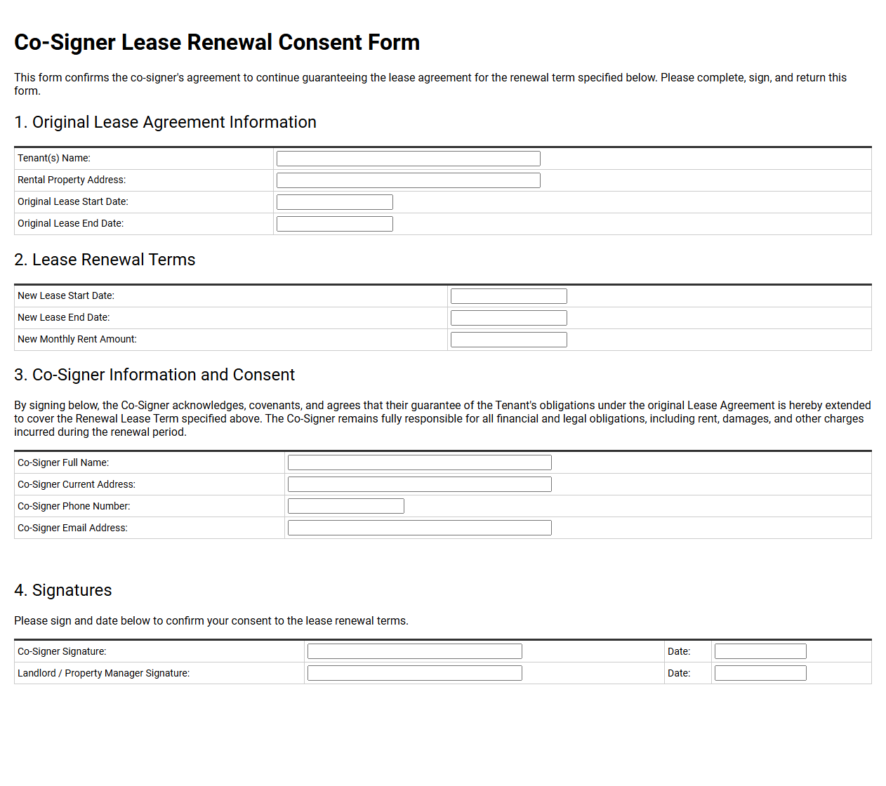 Co Signer Lease Renewal Consent Form