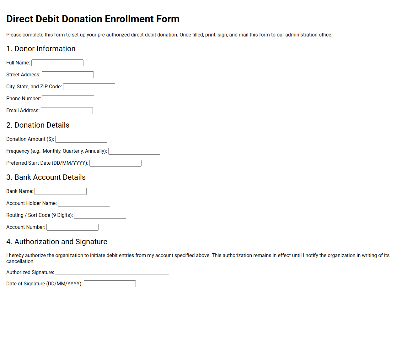 Direct Debit Donation Enrollment Form