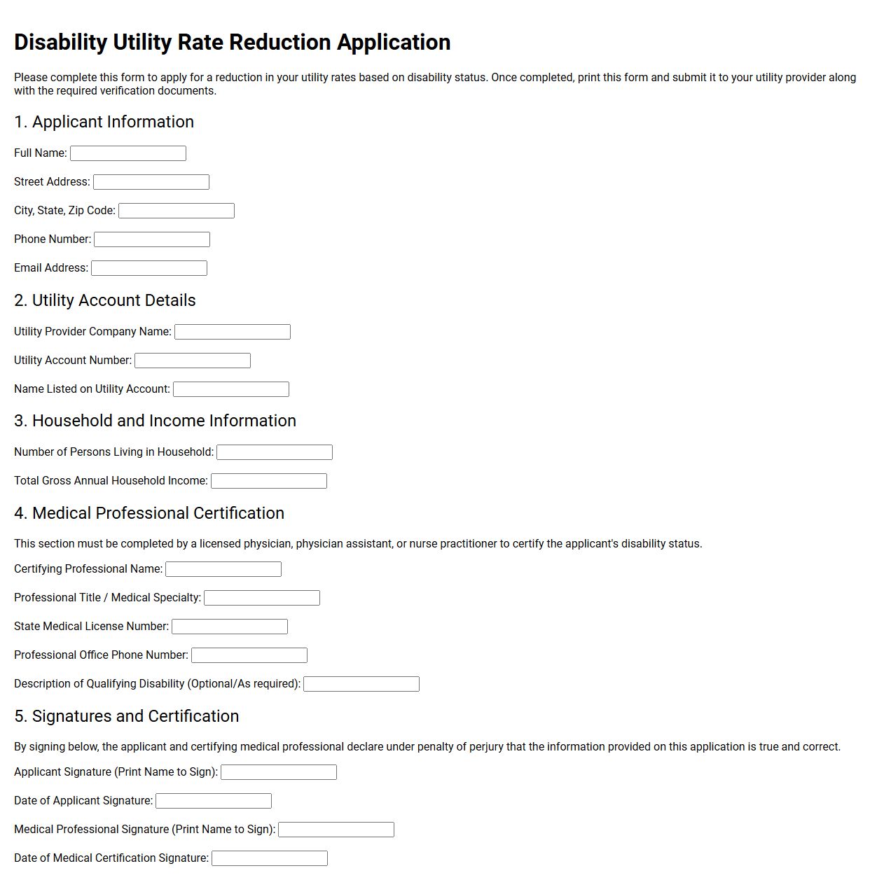 Disability Utility Rate Reduction Application