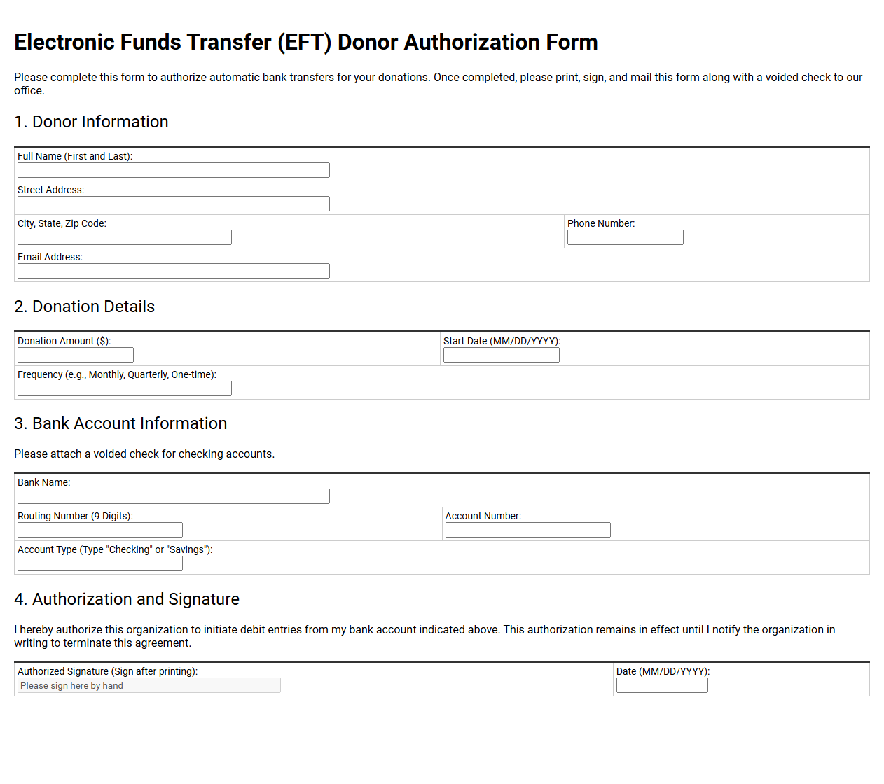 Electronic Funds Transfer Donor Form