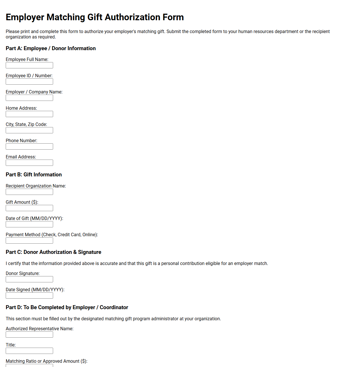 Employer Matching Gift Authorization Form