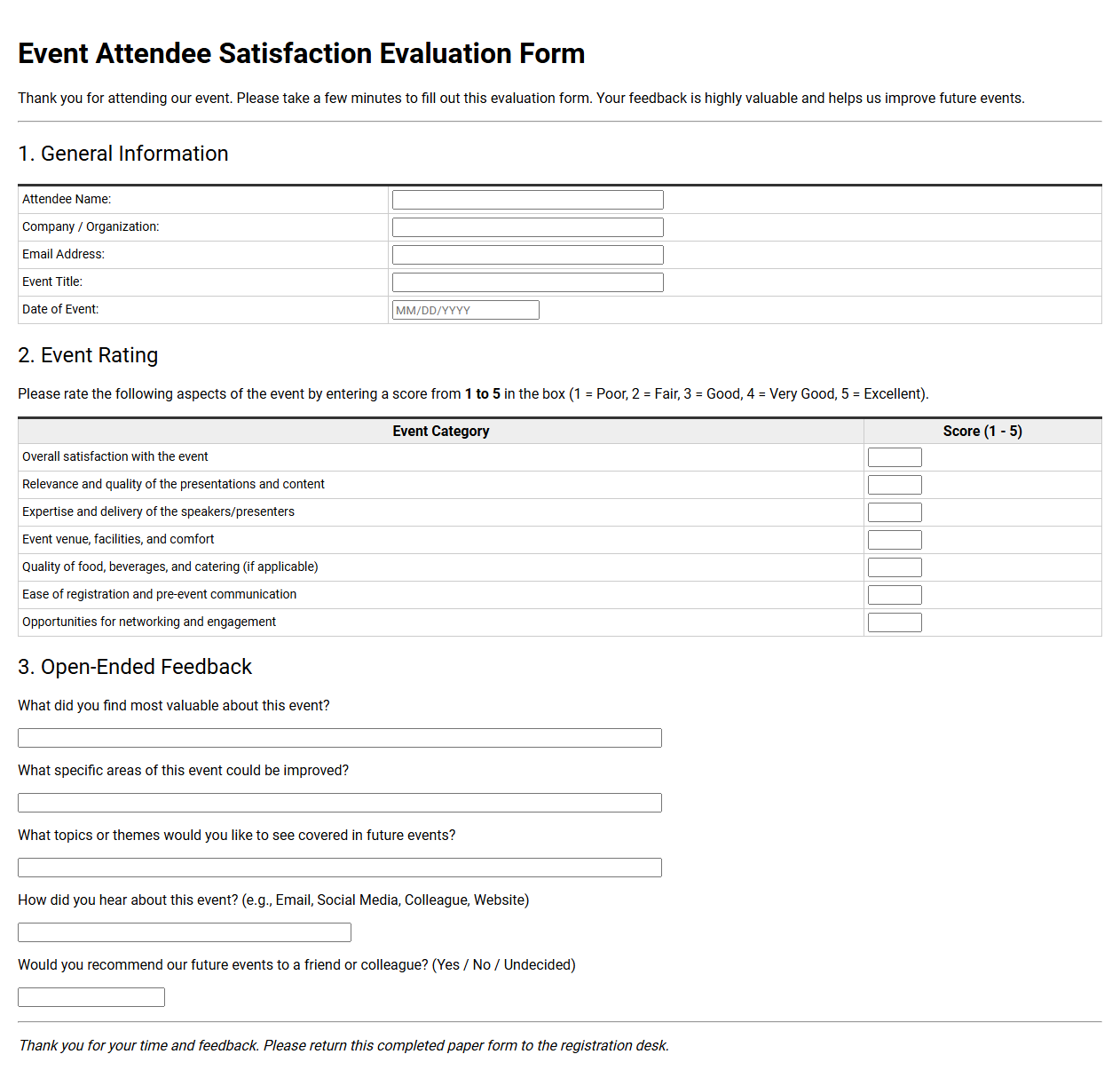 Event Attendee Satisfaction Evaluation Form