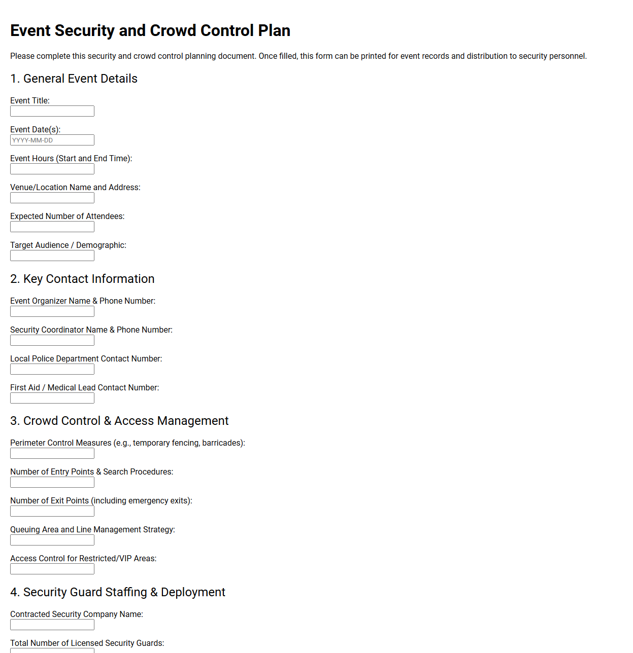 Event Security and Crowd Control Plan