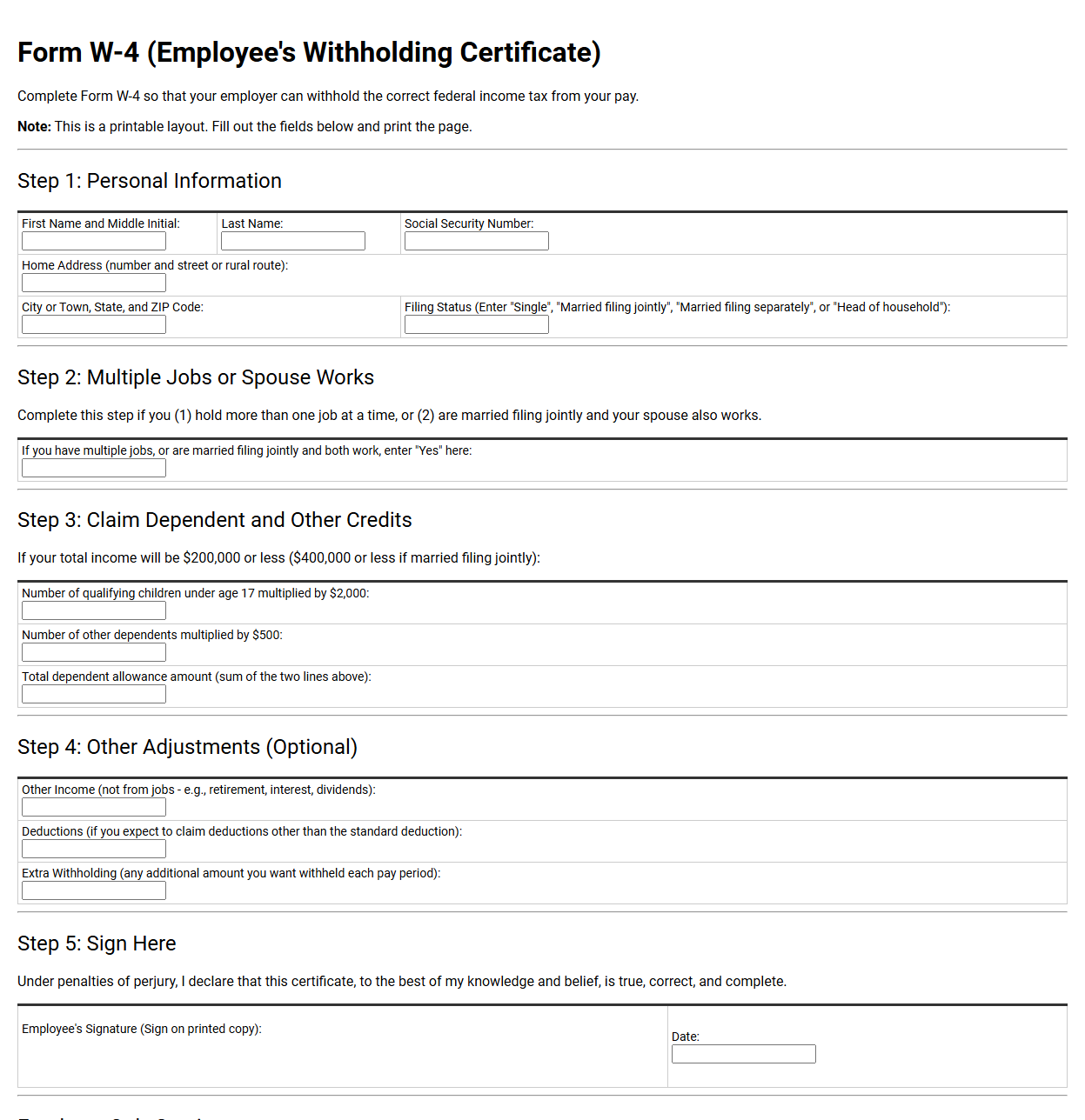 Federal Employee Withholding Allowance Certificate Form