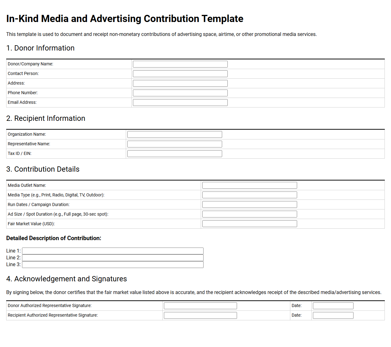 In-Kind Media and Advertising Contribution Template