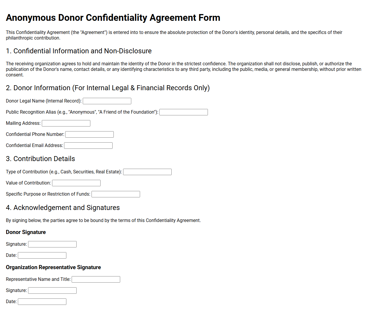 Anonymous Donor Confidentiality Agreement Form