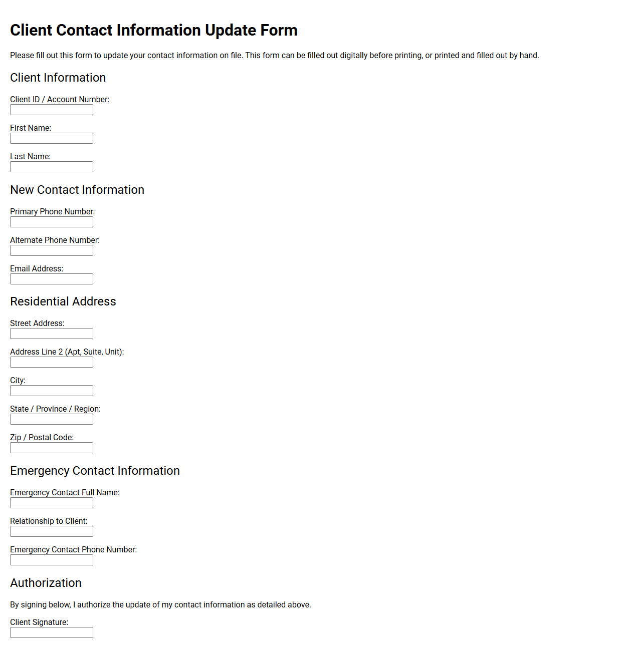 Client Contact Information Update Form