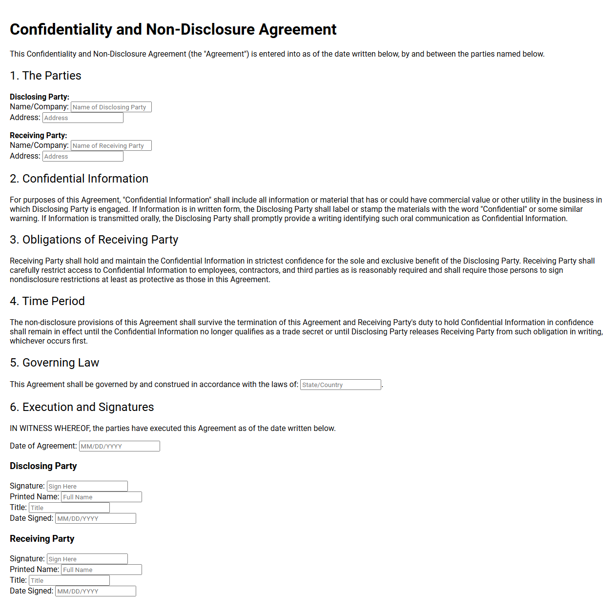 Confidentiality and Non Disclosure Agreement