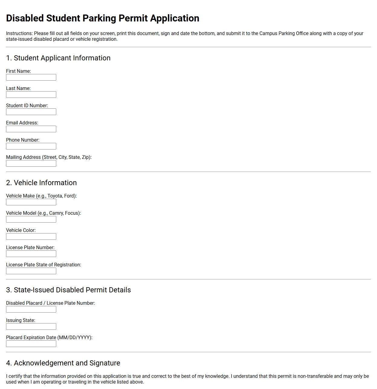 Disabled Student Parking Permit Application
