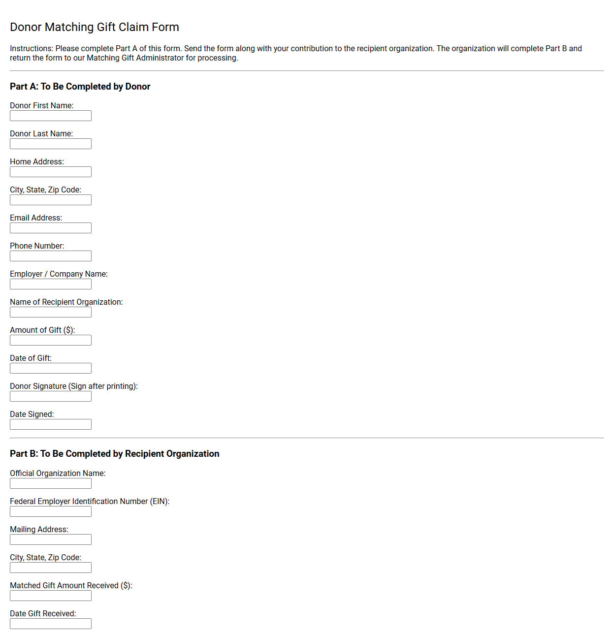 Donor Matching Gift Claim Form