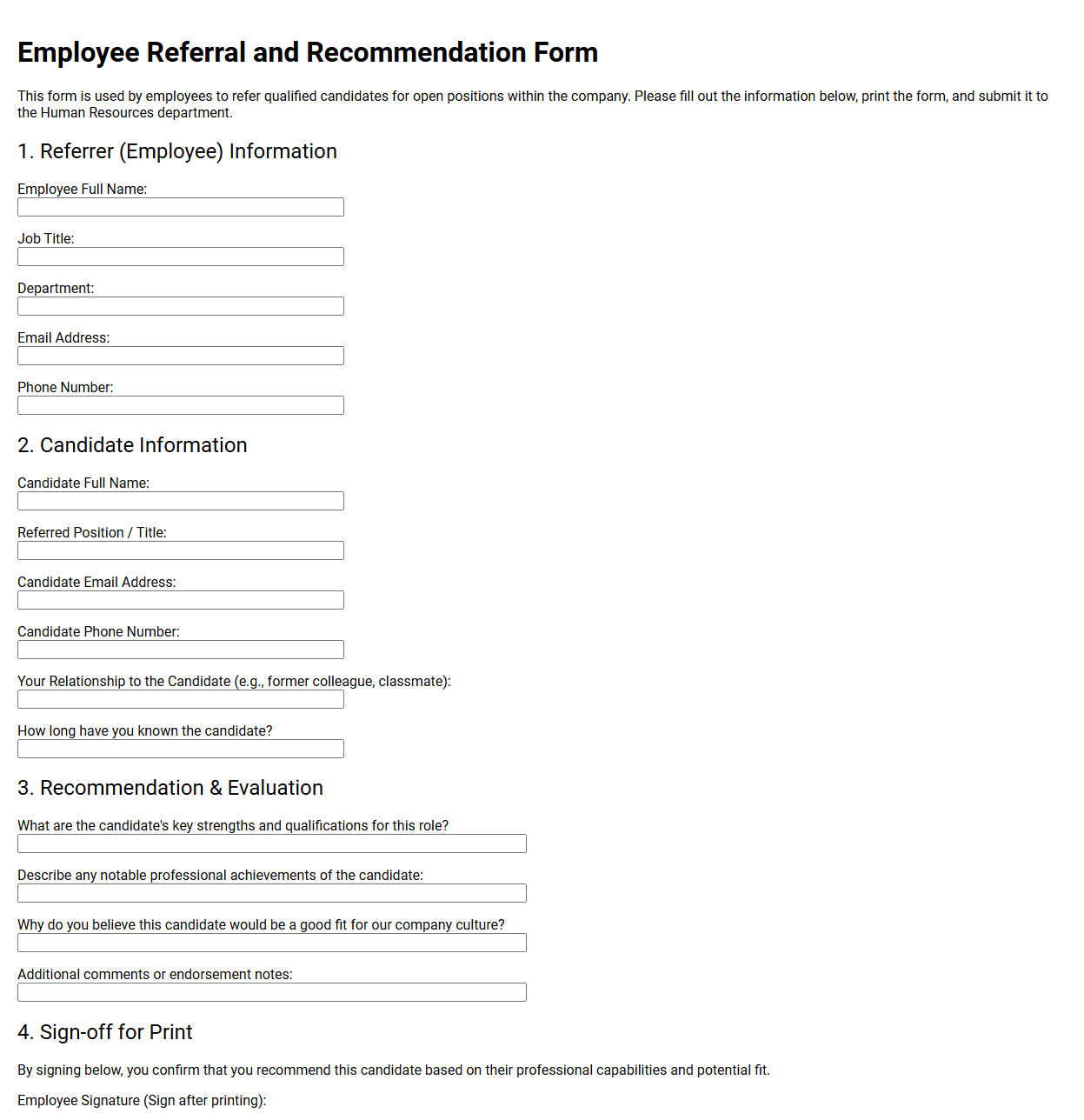Employee Referral and Recommendation Form