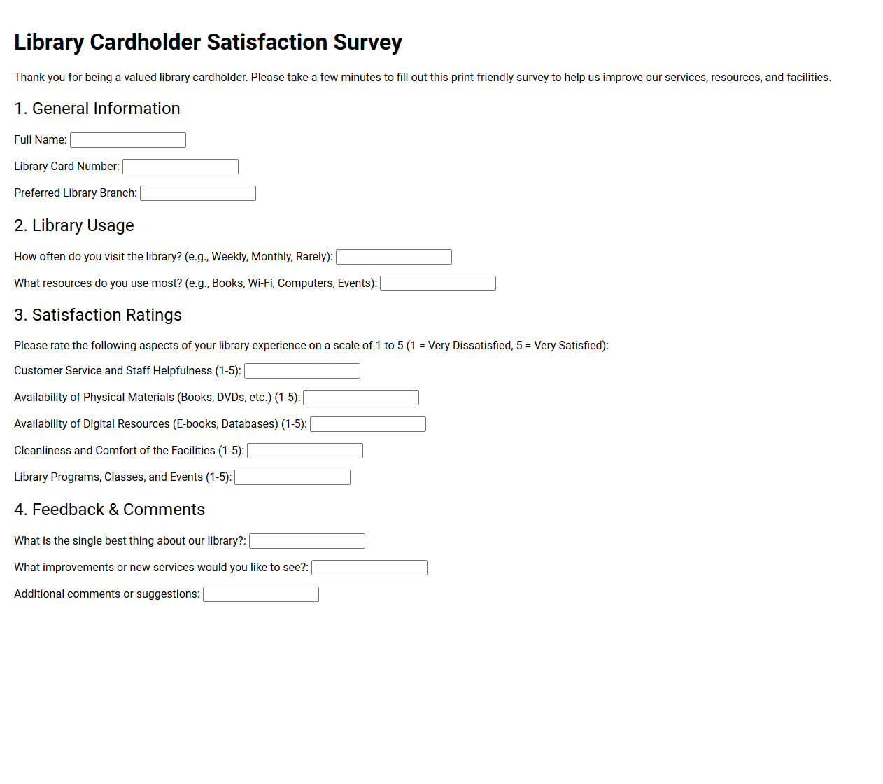 Library Cardholder Satisfaction Survey Document
