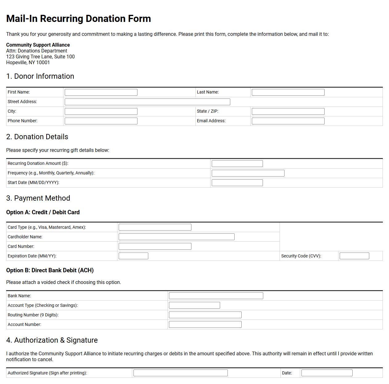 Mail-In Recurring Donation Form