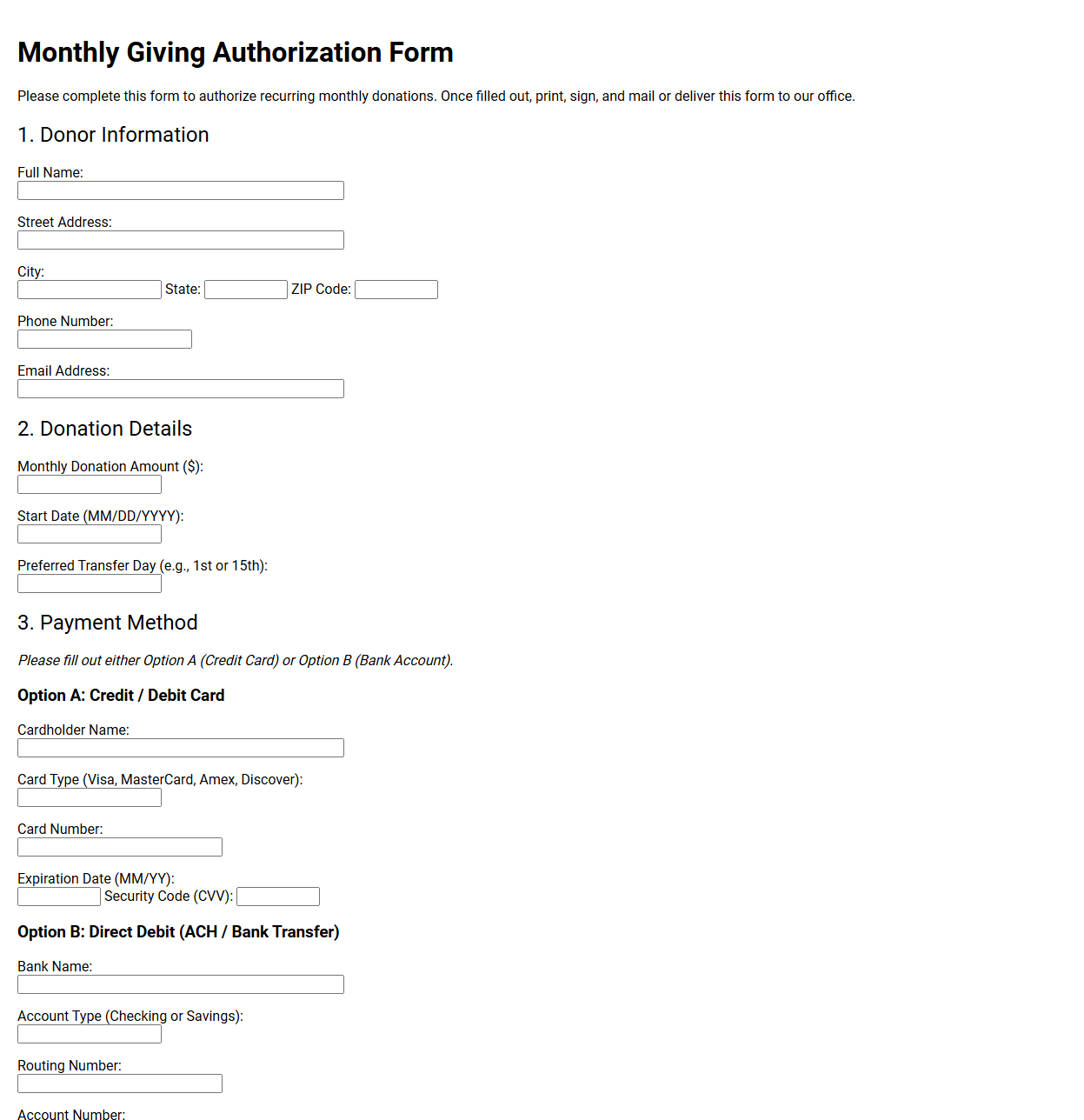 Monthly Giving Authorization Form