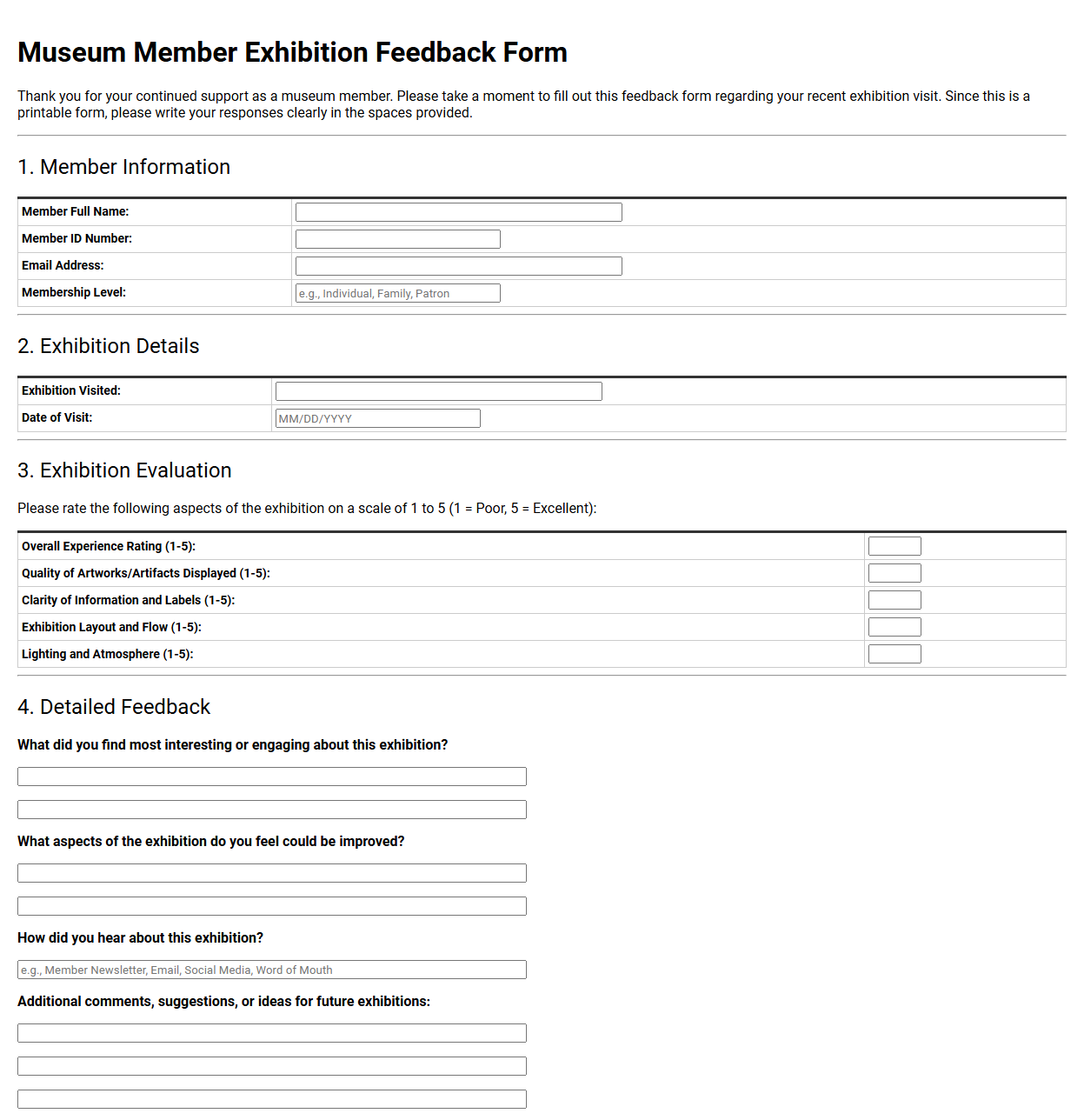 Museum Member Exhibition Feedback Form