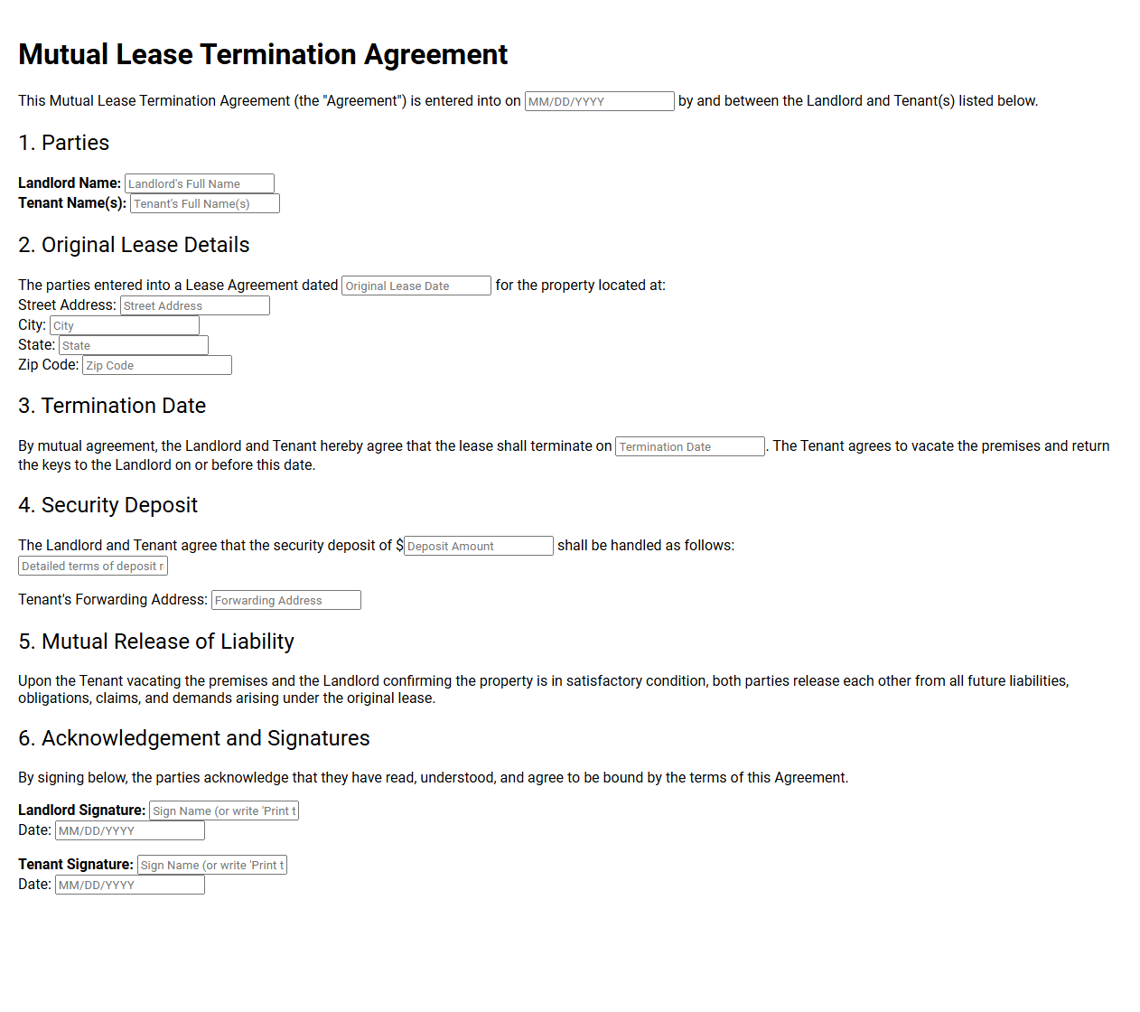 Mutual Lease Termination Notice Template