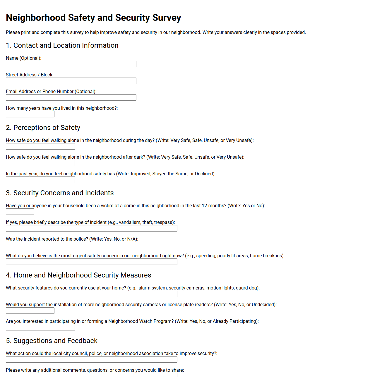 Neighborhood Safety and Security Survey