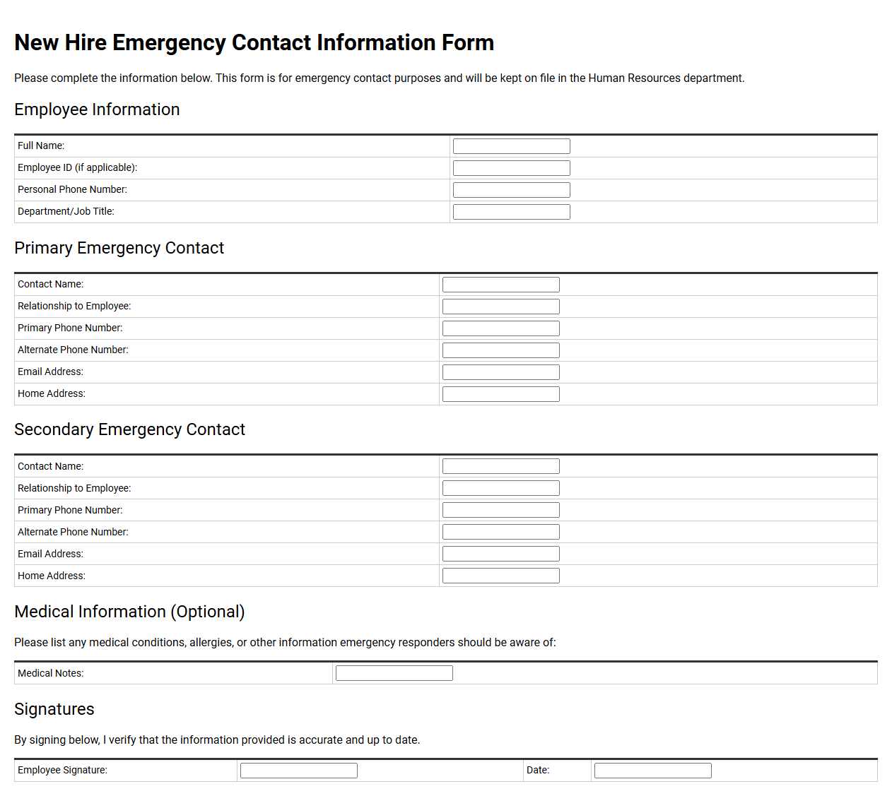 New Hire Emergency Contact Information Form