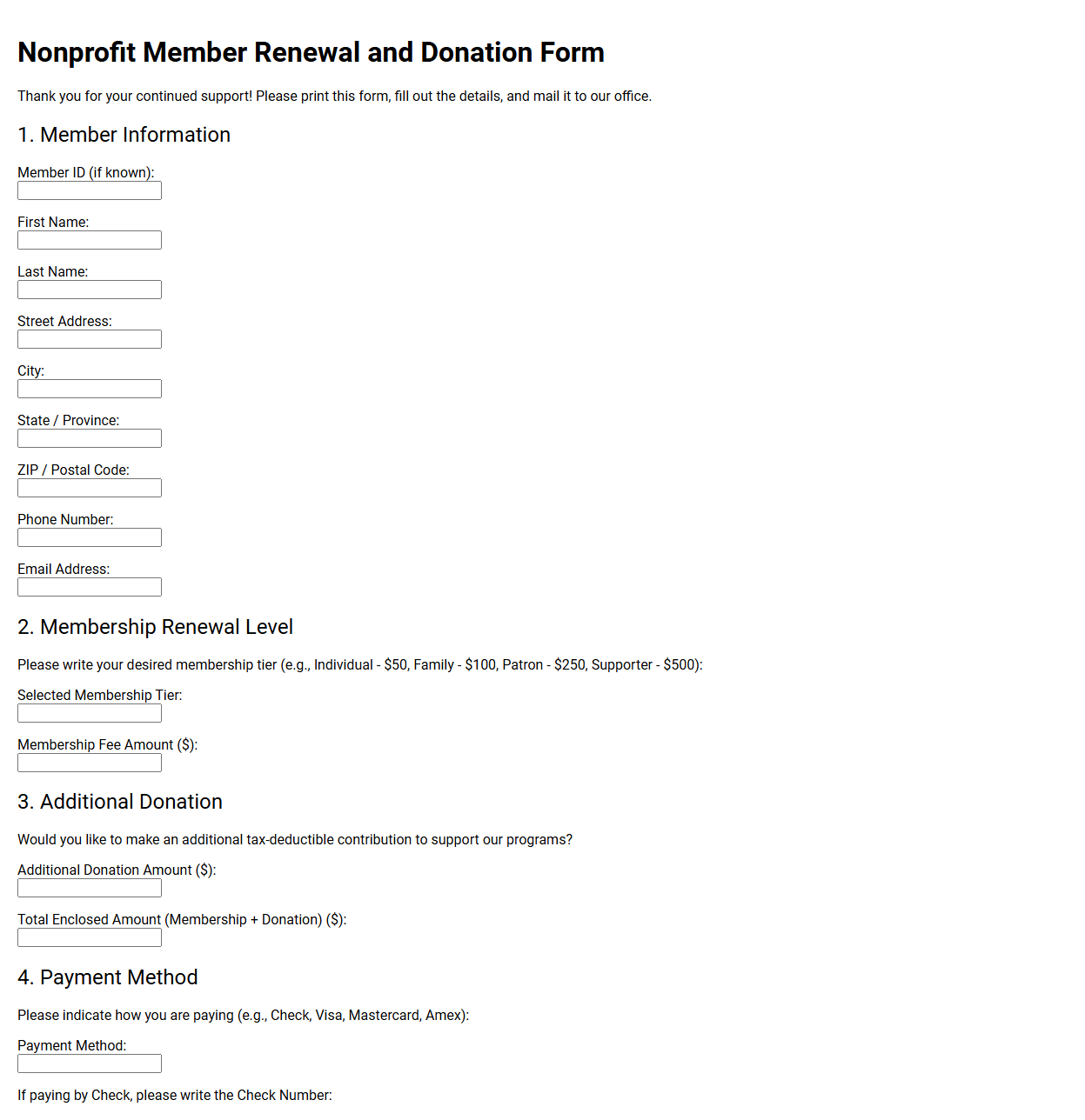 Nonprofit Member Renewal and Donation Form