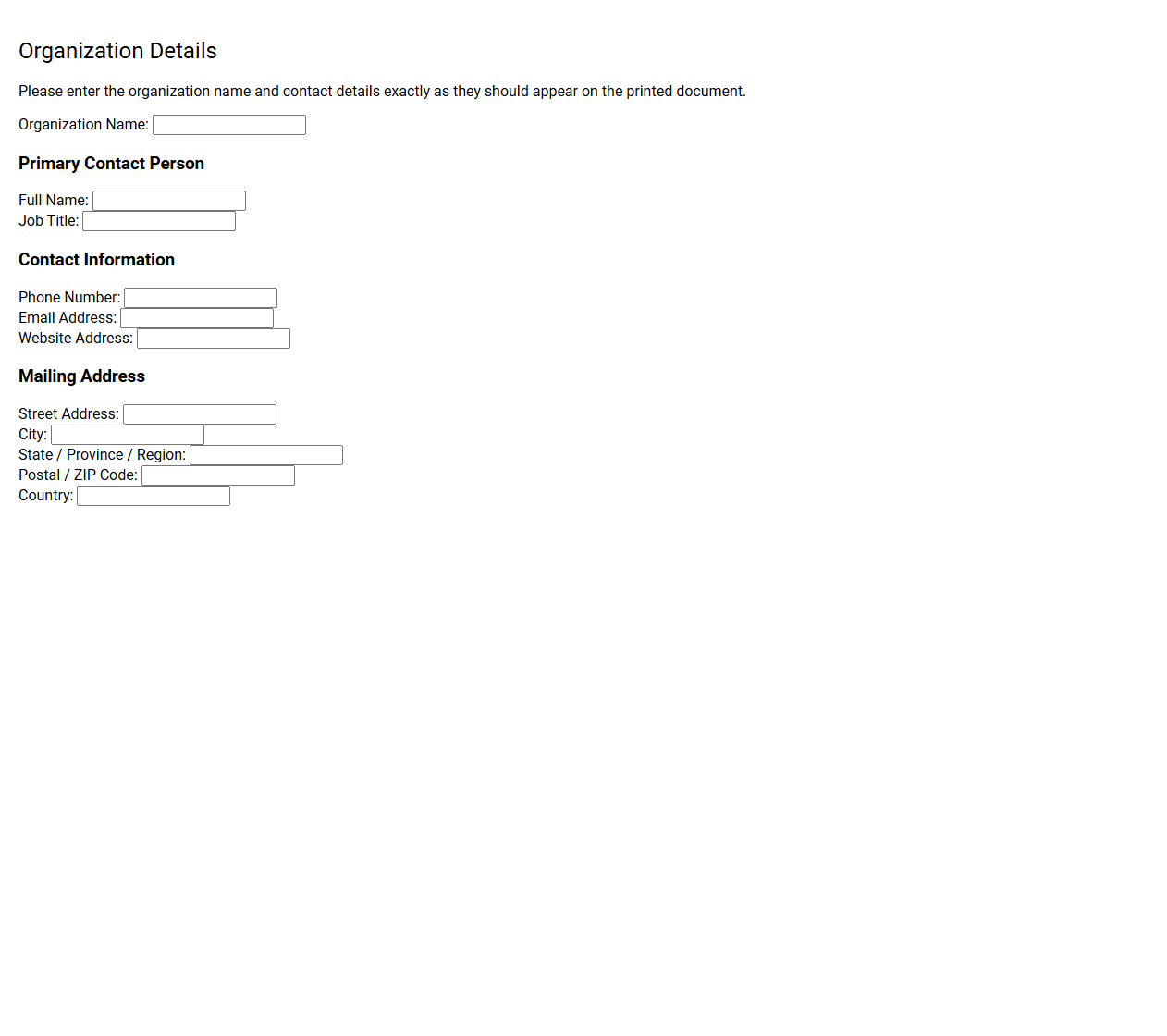 Organization Name and Contact Details