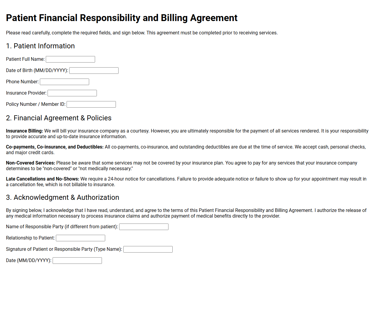 Patient Financial Responsibility and Billing Agreement