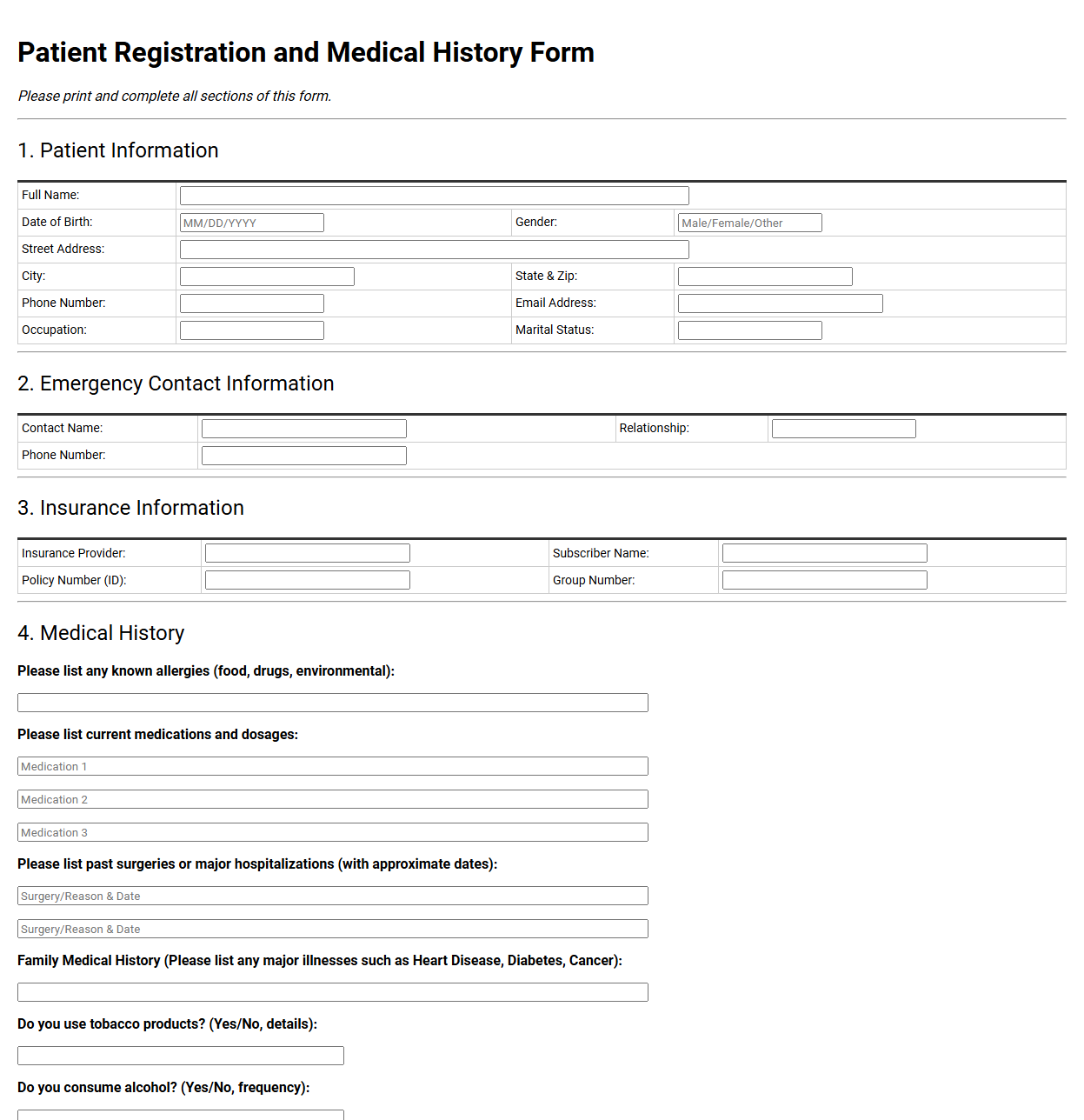 Patient Registration and Medical History Form