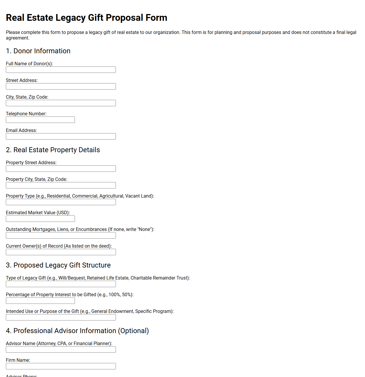 Real Estate Legacy Gift Proposal Form