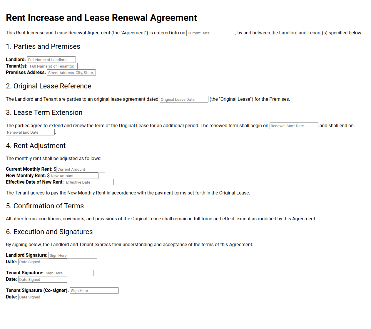 Rent Increase and Lease Renewal Agreement Template