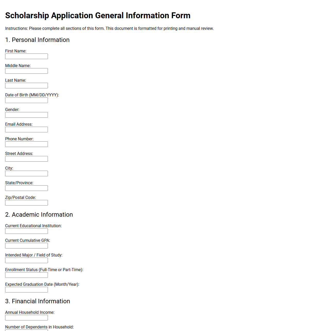 Scholarship Application General Information Form
