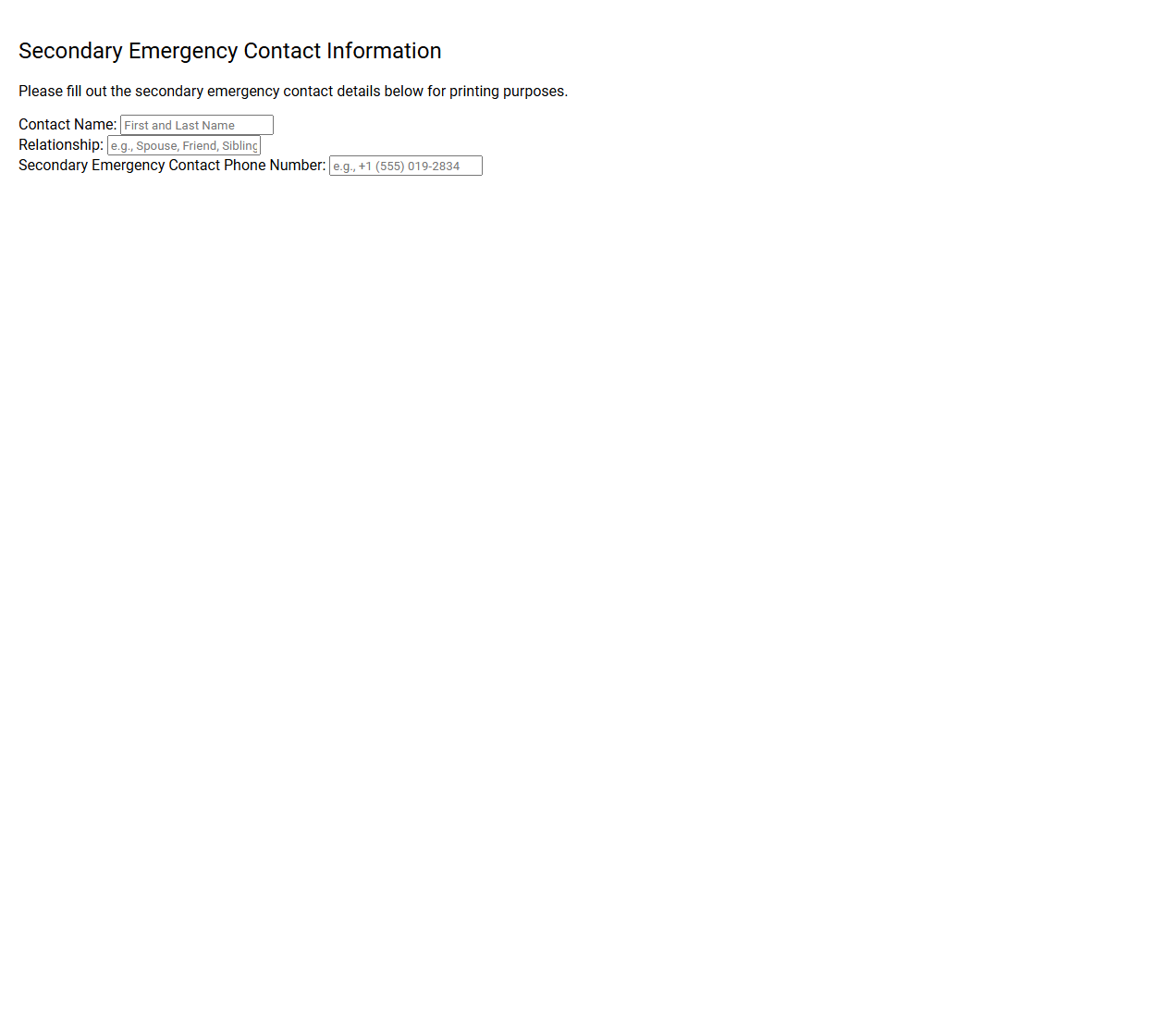 Secondary Emergency Contact Phone Number