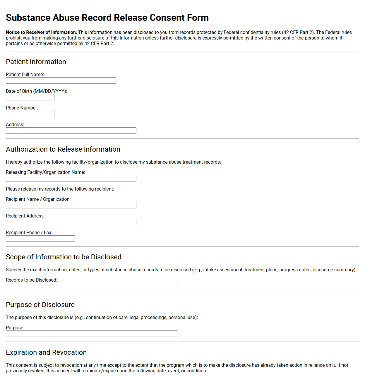 Substance Abuse Record Release Consent Form