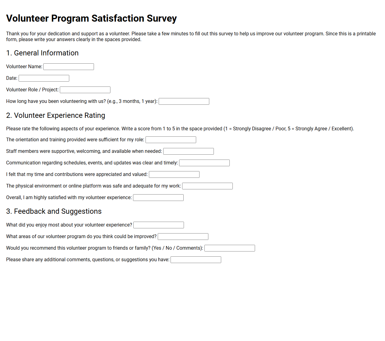 Volunteer Program Satisfaction Survey Template