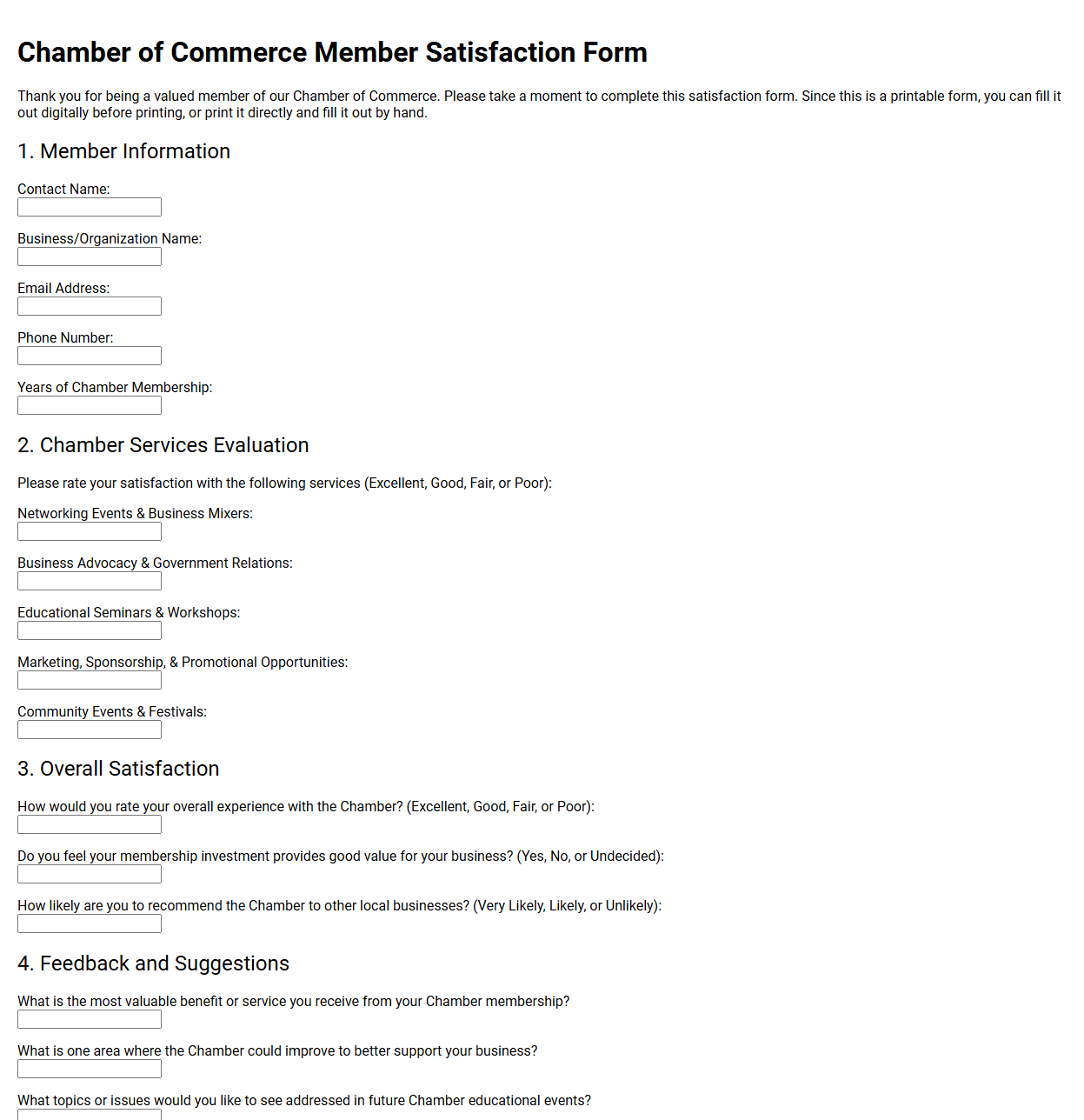 Chamber of Commerce Member Satisfaction Form