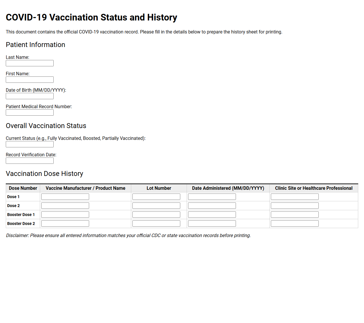 COVID-19 Vaccination Status and History
