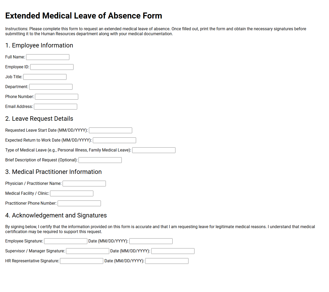 Extended Medical Leave of Absence Form