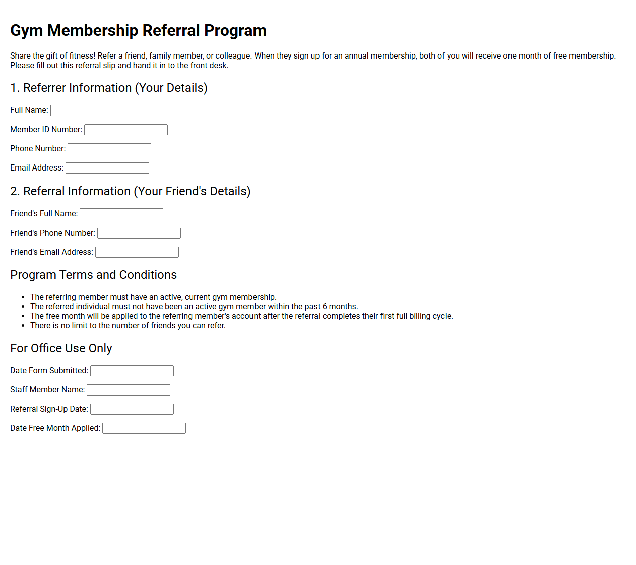 Gym Membership Referral Program Template