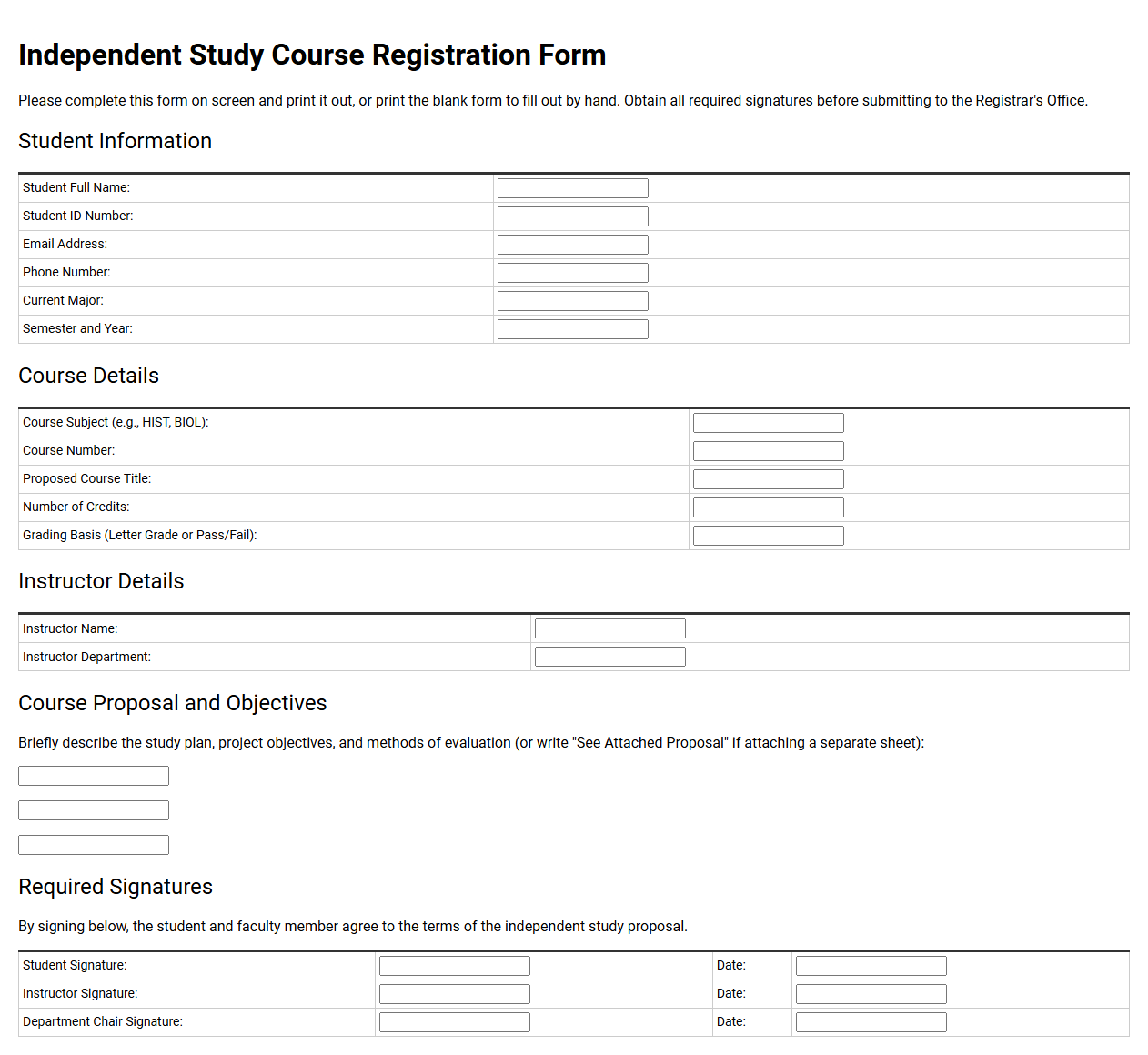 Independent Study Course Registration Form
