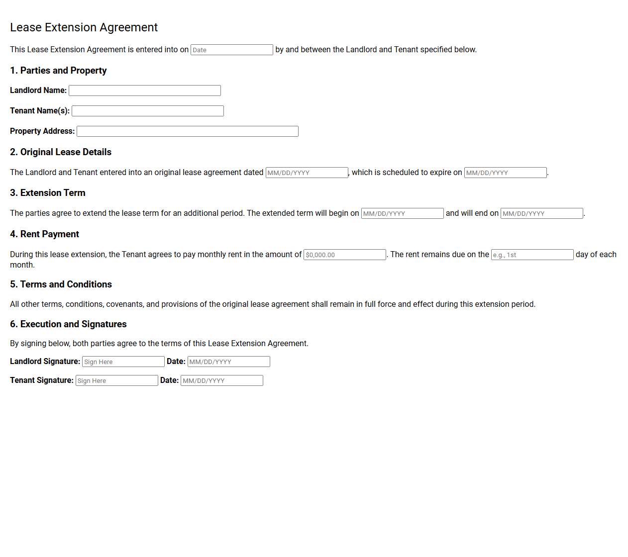 Lease Extension Agreement Form