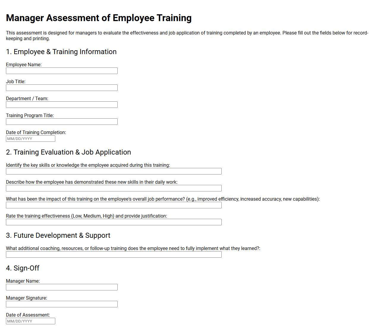 Manager Assessment of Employee Training