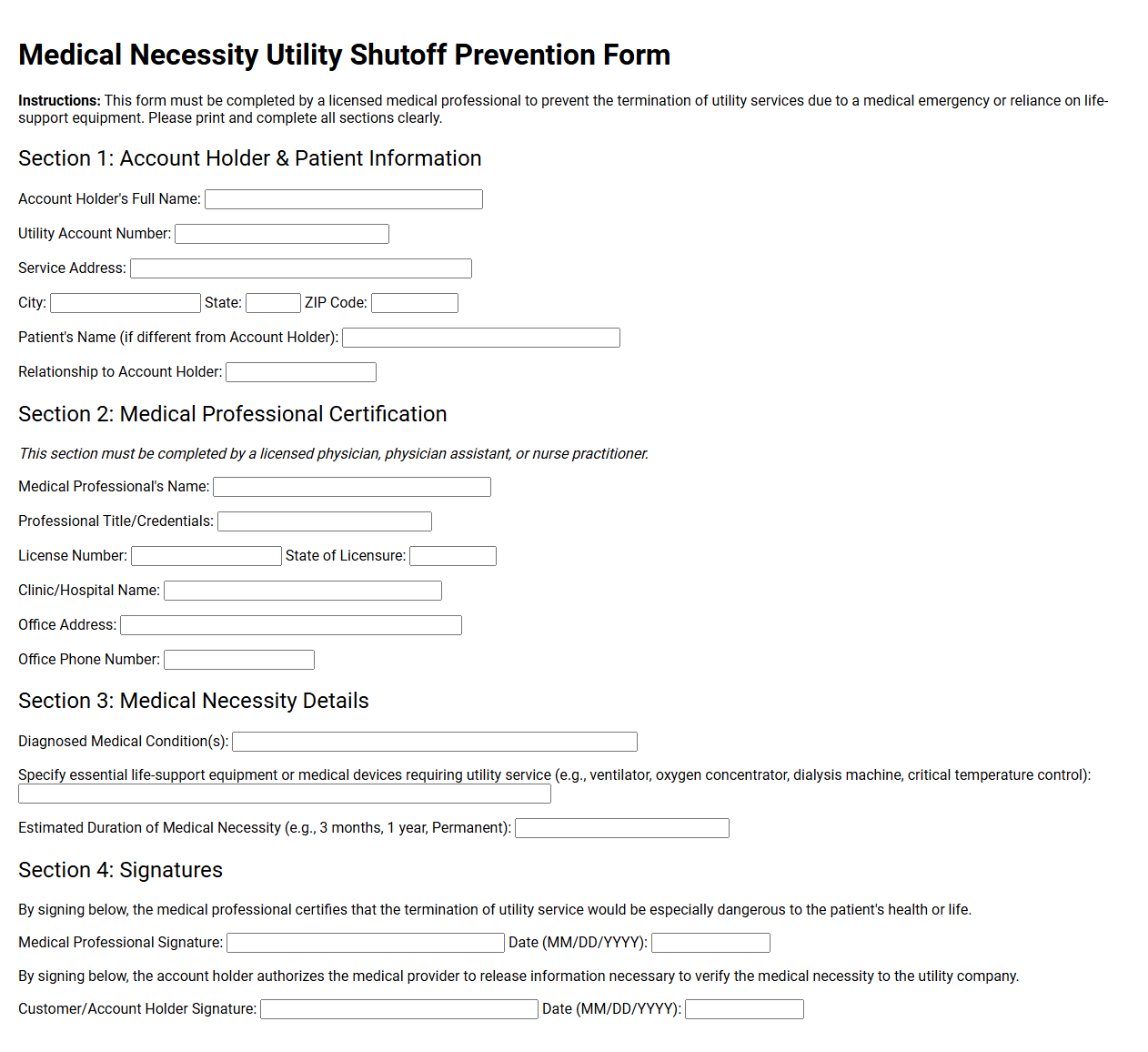 Medical Necessity Utility Shutoff Prevention Form