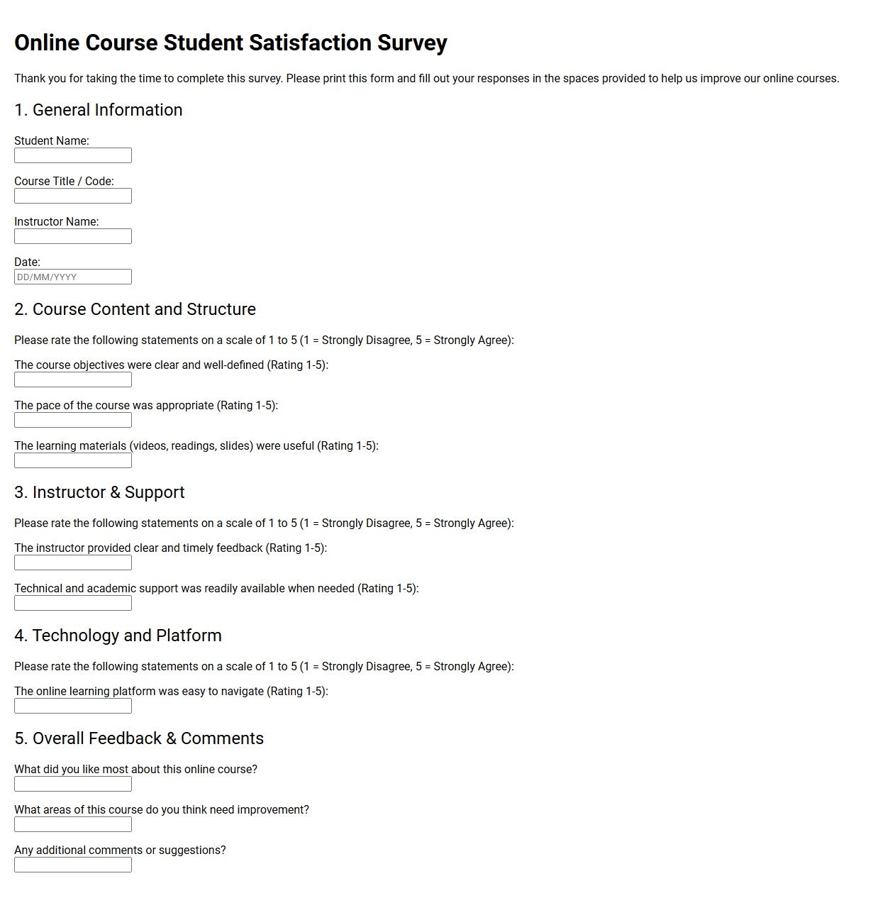 Online Course Student Satisfaction Survey