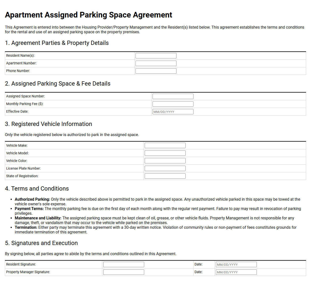 Apartment Assigned Parking Space Agreement