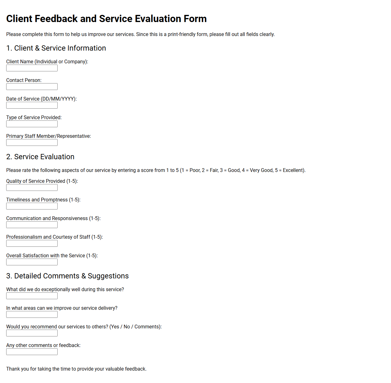 Client Feedback and Service Evaluation Form