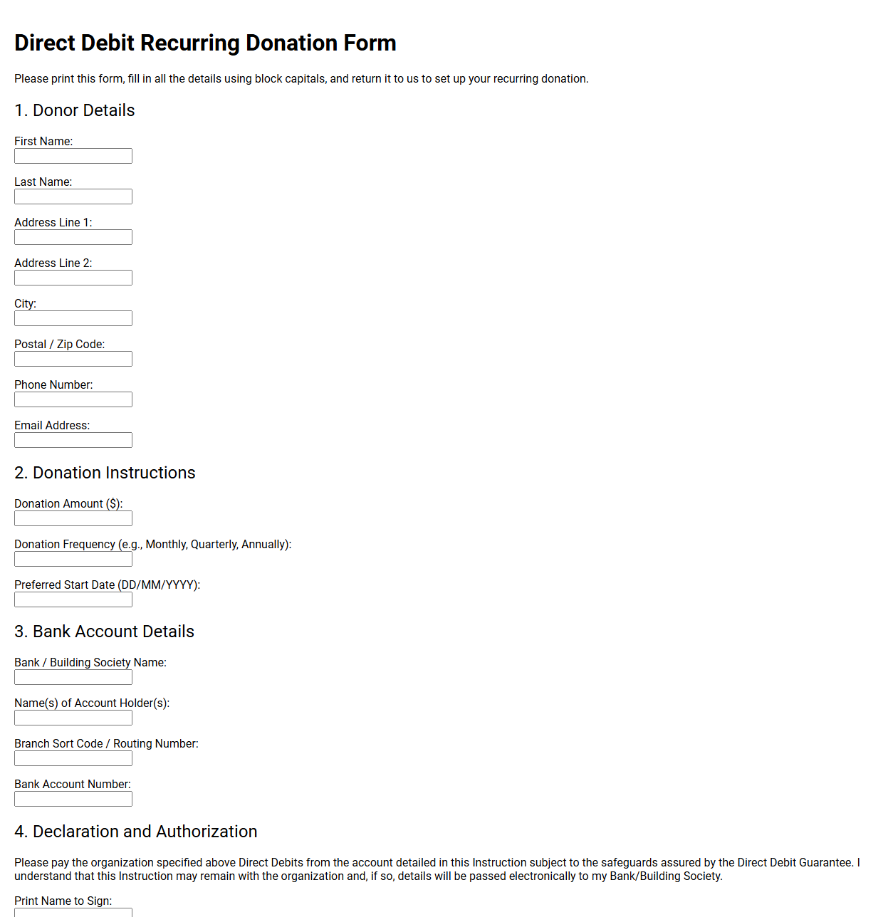 Direct Debit Recurring Donation Form