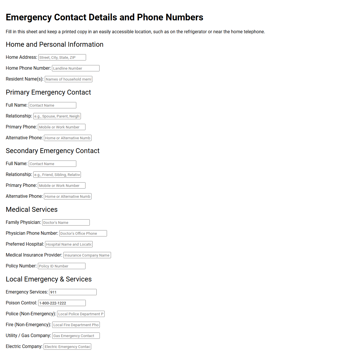 Emergency Contact Details and Phone Numbers