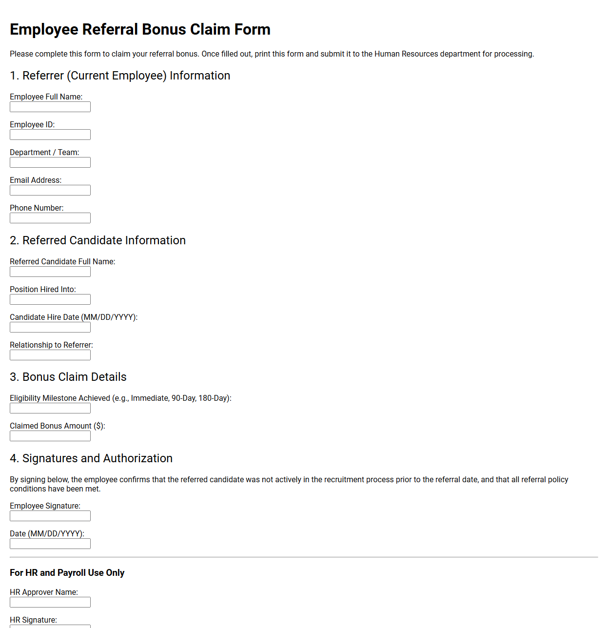 Employee Referral Bonus Claim Form