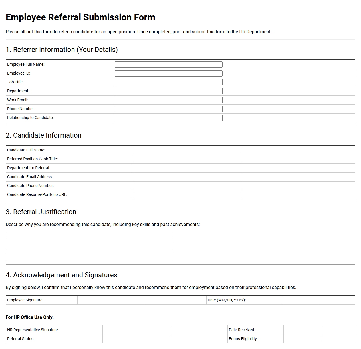 Employee Referral Submission Form Template