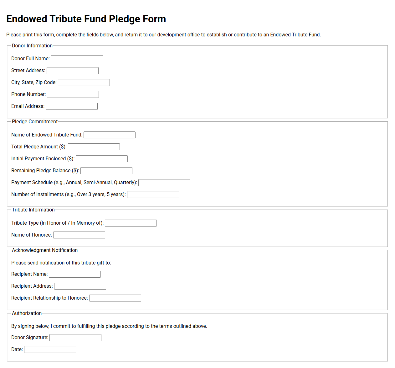 Endowed Tribute Fund Pledge Form